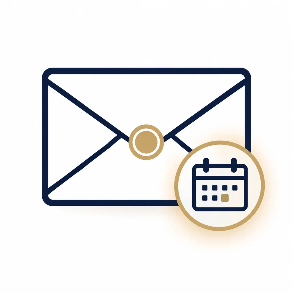 Envelop met kalender als symbool voor een juridische reactietermijn