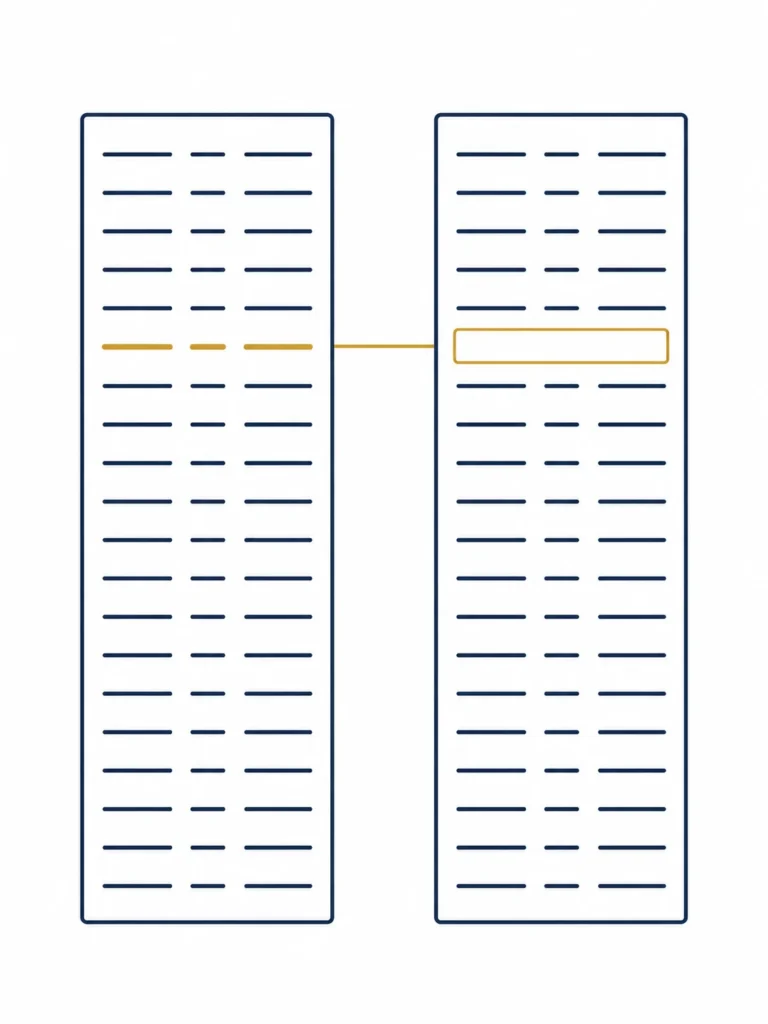 Illustratie van twee gekoppelde registers waarin één verzekeringsregistratie ontbreekt