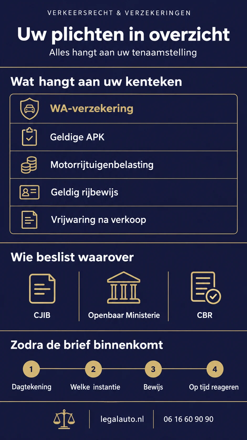 Infographic met kentekenplichten, betrokken instanties en eerste stappen na ontvangst van een brief